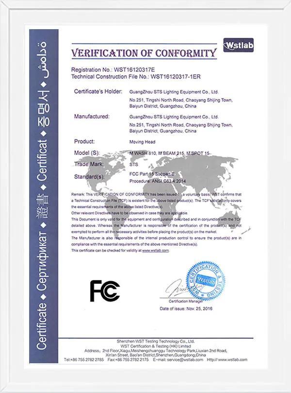 M WASH 810 M BEAM 215 M SPOT 15 FCC certificate